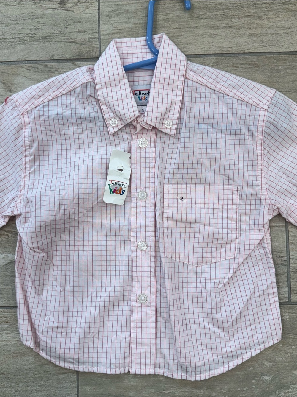Talbots Kids Pink Windowpane Button-Down Short Sleeve Shirt. Size 2